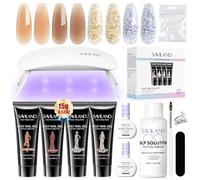 SAVILAND Poly Gel per Unghie Kit, 4 Colori Marrone, Glitter, Gel Ricostruzione Unghie con Base & Top Coat, Lampada UV e Strumenti per Unghie, Estensione Unghie Kit Nail Art per Fai Da Te a Casa 02