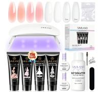 SAVILAND Polygel Starter Set con lampada UV: Set per unghie in Poly Gel 4 colori, Rosa trasparente, Rosa nebbioso, Bianco, Set per unghie trasparenti, Kit per estensione unghie, Base Coat, Top Coat, S