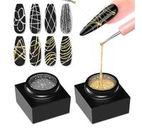 SAVILAND Spider Gel per Unghie: 2 Colori 5ML Spider Gel per Nail Art Oro Argento Glitter per Disegno Liner Effetto Scintillante per Principiante Uso Domestico