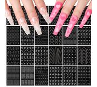 SAVILAND Stencil per Aerografo per Unghie, 24 Fogli Unghie Sticker Adesivi Stencil 170 Elementi Decorativi Adesivi per Nail Art Strumento Decorazioni per Unghie Fai da Te Adatti per Principianti