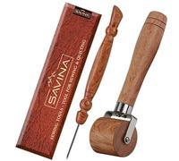 Savina Rullo per cuciture e stiletto per cucire/trapuntare, rullo in legno, manico facile da impugnare, set di strumenti da cucito in legno