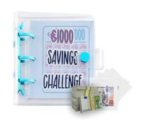 Savings Challenge - 1000 raccoglitori per risparmiare denaro, 50 buste, 50 buste (blu)