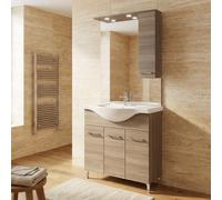 SAVINI DUE Mobile Bagno con Lavabo e Specchio Moderno 86 cm in Legno colore Rovere fumo - Rubino