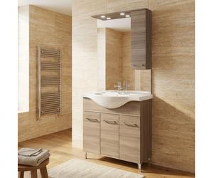 SAVINI DUE Mobile Bagno con Lavabo e Specchio Moderno 86 cm in Legno colore Rovere fumo - Rubino
