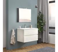 SAVINI DUE Mobile bagno sospeso con specchiera e lavabo integrato modello easy 80cm composizione completa (Rovere bianco)
