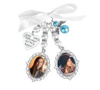 SAVITA 1 Pezzo Ciondolo per Bouquet Sposa con 2 Pezzi Cabochon Ovali in Vetro Porta Charm per Bouquet da Sposa Estetico Cornice con Fiocco Perla Strass Ciondolo a Forma di Cuore per Addio al Nubilato