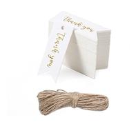 SAVITA 100 Pezzi Etichette da Appendere in Carta Grazie con Spago, squisite, Etichette Regalo in Carta Etichette Regalo Bianch per Artigianato Matrimonio (2'' *0.75'')