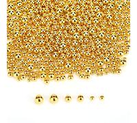SAVITA 1200 Pezzi Perline d'oro Distanziali a Sfera Tonda a Forma di Palla per Braccialetti di Gioielli Fai-da-Te (8 mm, 6 mm, 4 mm)