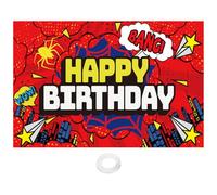 SAVITA 150x100cm Sfondo Festa a Ragnatela Rossa, Striscione Decorativo Foto Super City Accessori Foto Buon Compleanno Eroe per Ragazzi Bambini Baby Shower Feste Compleanno Eroe (Tema Ragno Rosso)