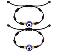 SAVITA 2 Pezzi Bracciali Malocchio, Cordino Fatto a Mano Braccialetto Occhio di Allah Turco Greco Fortunato Regolabile Cordino in Nylon per Donne Uomini Ragazze Ragazzi