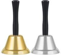 SAVITA 2 pezzi Campanelli a Mano in Metallo Campanello Chiaro e Forte Campanelli di Allarme con Manico in Legno per Eventi di Nozze, Cene, Scuola, Hotel, Servizio per Pazienti Anziani (5 x 9 cm)