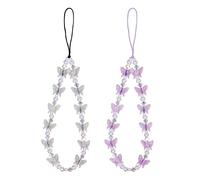 SAVITA 2 Pezzi Cinturino per Telefono con Perline, Farfalla di Cristallo Perla Phone Charm Strap, Cordino per Cellulare, Portachiavi per Donne Ragazze (Viola, Bianco)