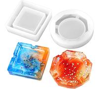 SAVITA 2 Pezzi Stampi per Posacenere, Stampi in Silicone per Resina con Quadrato & Rombo e Forma Rotonda per Fusione in Resina, Artigianato Fai-da-Te