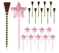 SAVITA 20pz Bomboniere Tema Principessa e Strega, 10 Penne a Sfera di Stella Glitterata e 10 Penne a Sfera Scopa di Strega Righe per Halloween Compleanno Cosplay Feste Articoli Regali Fan