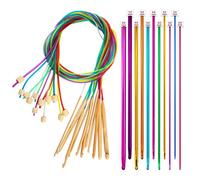 SAVITA 23 Pezzi Set di ganci tunisini Ferri da lavoro a maglia in bambù carbonizzato 3-10 mm con perline e ganci in alluminio afghano tunisino multicolore da 2-8 mm, 11 pezzi