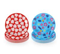 SAVITA 24pz Piatti Dessert, Piatti di Carta Dessert Compleanno con Cartoni Animati Blu e Rosa Pratiche Decorazioni Feste Tropicali Hawaiane Adatte per Decorazioni Forniture Feste Compleanno