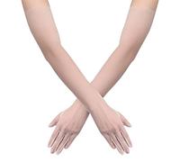 SAVITA 27.6inch Guanti Lunghi Elastici in Tulle Mesh Trasparente per Halloween, Cosplay, Opera, Matrimonio, Doccia, Ballo, Prom - Lunghezza Gomito (Champagne)