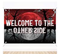 SAVITA 270x180cm Welcome To The Other Side Sfondale, Grande Stendardo Foresta Sottosopra Straniero Horror Spaventoso Decorazioni Feste Tema per Halloween Compleanno Decorazione Parete Accessori Foto