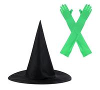 SAVITA 2pz Set di Accessori Costumi Strega, Include 1pz Cappelli Strega Nero Cablato e 1 Paio di Guanti Lunghi Verdi per Feste Halloween Serate Travestimenti Cosplay Accessori Costumi
