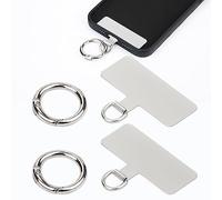 SAVITA 2pz Toppa per Telefono Cellulare, Cordino Telefono Universale Metallo Patch per Telefono Cellulare con 2pz Anelli a Molla Toppa per Cordino Cellulare Senza Adesivo (Argento)