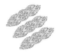 SAVITA 3 Pezzi Applicazioni di Strass, 9,5 x 3 cm Toppe Termoadesive con Strass, Decorazioni di Cristallo, Rhinestone Applique per la Sposa Vestiti Cintura Vestito (Argento)