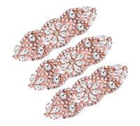 SAVITA 3 Pezzi Applicazioni di Strass, 9,5 x 3 cm Toppe Termoadesive con Strass, Decorazioni di Cristallo, Rhinestone Applique per la Sposa Vestiti Cintura Vestito (Oro Rosa)