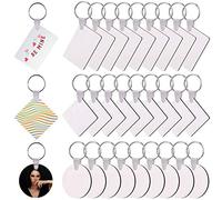 SAVITA 30 Pezzi Portachiavi Vuoto Sublimazione per Trasferimento di Calore MDF con Anelli per Realizzazione Fai da Te (Rotondo, Quadrato, Rettangolare)