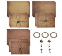 SAVITA 30Pz Set di Buste Antiche e Carta da Lettere Vintage, 16,2x11,4cm 6Pz Buste Vintage e 12Pz Buste Invecchiate con 6Pz Corde di Canapa 6Pz Ciondoli Decorativi per Inviti Scrivere (Stile 2)