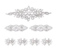 SAVITA 7 Pezzi Applique con Strass, Lucidi per Abito Sposa da in 3 Stili Toppa Termoadesiva Scarpe Capelli Accessori (Argento)