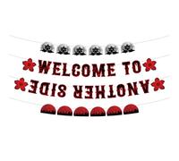 SAVITA Banner Welcome to Another Side, Nero e Rosso Foresta Spettrale Striscione per Feste di Compleanno Pre-Infilato Decorazione da Appendere alla Parete per Halloween