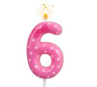 SAVITA Candela Compleanno con Fiocco Rosa, Pois Bianchi Candela con Numero a Forma Cartone Animato Grazioso Fiocco Rosa Decorazione per Torta di Compleanno Decorazione per Torta (Numero 6)