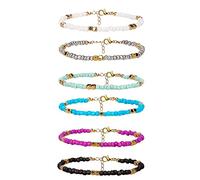 SAVITA Cavigliere in rilievo fatte a mano, perline di vetro bohémien colorate cavigliere catena regolabile regali filo elastico, One Size, Ferro, Perla di vetro