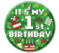 SAVITA Distintivo Compleanno Pixel, 5,8cm Spilla Compleanno a Tema Videogioco con Diamante Torta di Celebrazione Scatola Regalo Palloncino Motivi per Decorazioni Feste a Tema Pixel(Numero 1)