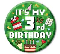 SAVITA Distintivo Compleanno Pixel, 5,8cm Spilla Compleanno a Tema Videogioco con Diamante Torta di Celebrazione Scatola Regalo Palloncino Motivi per Decorazioni Feste a Tema Pixel(Numero 3)