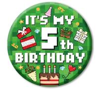 SAVITA Distintivo Compleanno Pixel, 5,8cm Spilla Compleanno a Tema Videogioco con Diamante Torta di Celebrazione Scatola Regalo Palloncino Motivi per Decorazioni Feste a Tema Pixel(Numero 5)
