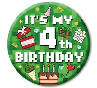 SAVITA Distintivo Compleanno Pixel, 5,8cm Spilla Compleanno a Tema Videogioco con Diamante Torta di Celebrazione Scatola Regalo Palloncino Motivi per Decorazioni Feste a Tema Pixel(Numero 4)