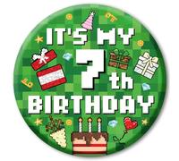 SAVITA Distintivo Compleanno Pixel, 5,8cm Spilla Compleanno a Tema Videogioco con Diamante Torta di Celebrazione Scatola Regalo Palloncino Motivi per Decorazioni Feste a Tema Pixel(Numero 7)