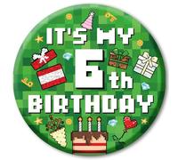 SAVITA Distintivo Compleanno Pixel, 5,8cm Spilla Compleanno a Tema Videogioco con Diamante Torta di Celebrazione Scatola Regalo Palloncino Motivi per Decorazioni Feste a Tema Pixel(Numero 6)