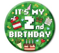 SAVITA Distintivo Compleanno Pixel, 5,8cm Spilla Compleanno a Tema Videogioco con Diamante Torta di Celebrazione Scatola Regalo Palloncino Motivi per Decorazioni Feste a Tema Pixel(Numero 2)