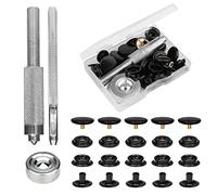 SAVITA Kit di 43 Pezzi Bottoni a Pressione 15mm con Base per Incastonare Punzonatura Cava Snap Bottoni a Pressione Metallo Senza Cuciture per Pelle Giacche Jeans Borse (Nero)