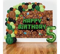 SAVITA Kit Ghirlanda di Palloncini Pixel, Tema Videogioco Decorazioni per Feste Serali Giocatori con Striscione di Sfondo 150x100cm e Palloncino con Numeri per Feste Compleanno Ragazzi (5)