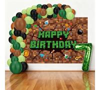 SAVITA Kit Ghirlanda di Palloncini Pixel, Tema Videogioco Decorazioni per Feste Serali Giocatori con Striscione di Sfondo 150x100cm e Palloncino con Numeri per Feste Compleanno Ragazzi (7)
