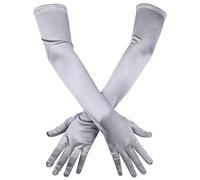 SAVITA Long Elbow Satin Gloves, Stretchy 21inch 1920s Opera Gloves for Evening Dancing Party, argento, Taglia unica