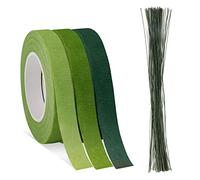 SAVITA Nastro Floreale, 100 Pezzi da 14 Pollici Filo Floreale Verde Nastro da Imballaggio Floreale con 3 Rotoli 1/2 Pollice x 30 Iarde Nastro Floreale per Avvolgimento di Steli di Bouquet