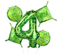 SAVITA Set di Palloncini Pixel Giocatore Verde, Palloncini Alluminio con Numeri a Scacchi e Rotondi per Bambini Feste di Compleanno Articoli (Numero 4)