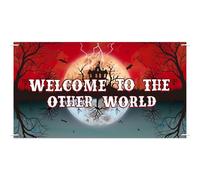 SAVITA Sfondo "Welcome To The Other World", 180x100cm Poliestere Sfondo per Feste a Tema Spettrale Capovolto per Decorazioni Feste di Halloween Accessori Foto