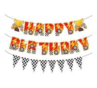 SAVITA Striscione di Buon Compleanno con Auto da Corsa, Decorazioni Feste Compleanno a Tema Auto da Corsa Pre-Infilate Striscione a Scacchi Triangolare Appeso per Ragazzi Forniture per Feste