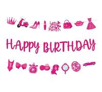 SAVITA Striscione di Buon Compleanno Rosa Shocking per Bambine, Decorazioni Compleanno con Glitter Forma Principessa Decorazioni Feste di Addio al Nubilato e Addio al Nubilato per Signore