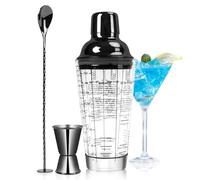 SAVORLIVING Set di shaker da cocktail in vetro da 14 once, Mixer Shaker Margarita con colino, misuratore e cucchiaio, Set di strumenti da bar professionali per barman e principianti (Nero, 3PCS)