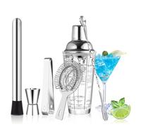 SAVORLIVING Set di shaker da cocktail in vetro da 14 oz, Kit da bartender 6PCS, Martini Mixer Shaker con colino da barista, Set di strumenti da bar professionali per bartender e principianti
